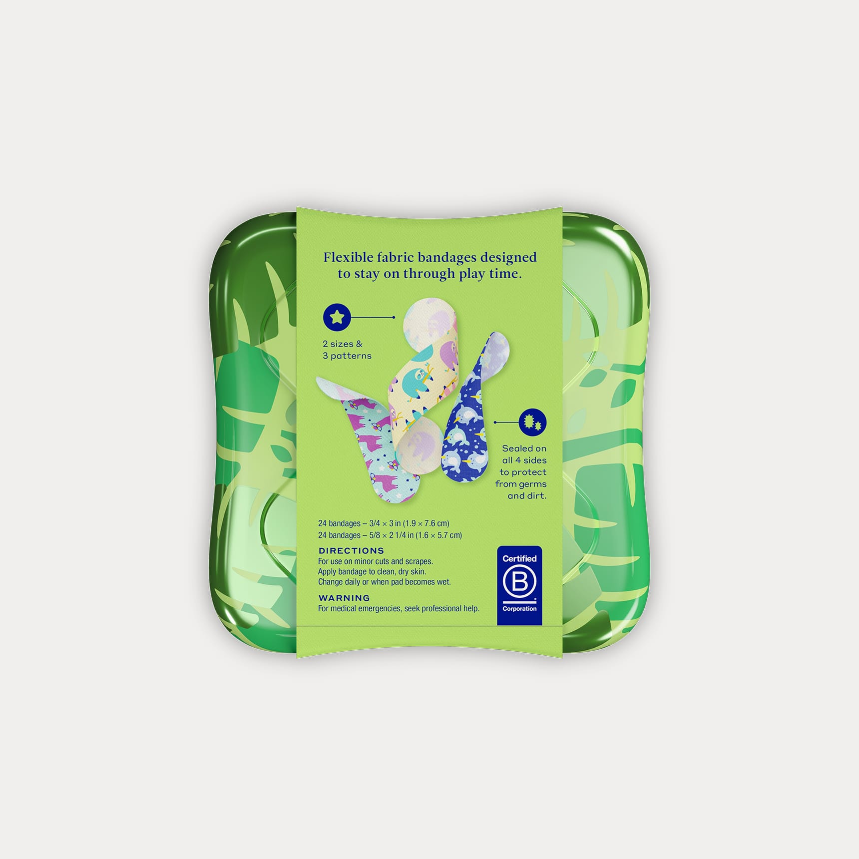 Sloth Nurse Bandages - 15 Sterile Latex-Free Plasters In Reusable Tin - Cute First Aid Band Aids For Kids & Adults